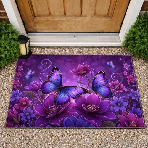 Purple Butterflies Blossoms Garden - Home Decor Gift for Butterfly Lovers Doormat