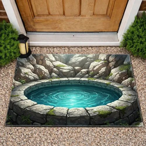 Rugged Stone Well Turquoise Water Ripples - Home Decor Gift Doormat