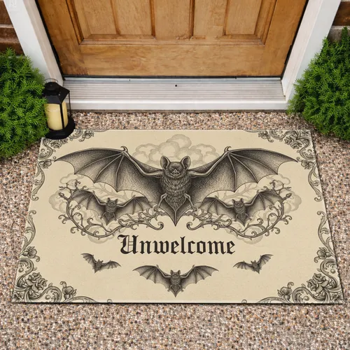 Unwelcome Gothic Bat Floral Thorn - Halloween Party Decor Doormat