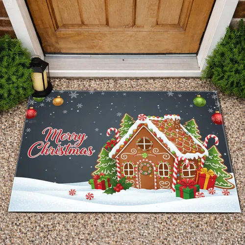 Gingerbread House Candy Canes Christmas Baubles Merry Christmas - Holiday Home Decor Gift Doormat