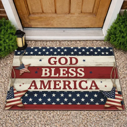 God Bless America Rustic Stars - Independence Day Gift for Veterans Doormat