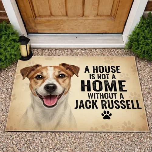 Jack Russell Terrier Dog House Home Text Paw Print - Dog Lover Home Decor Gift Doormat
