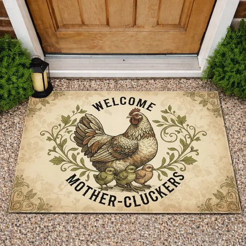 Mother Hen Chicks Welcome Mother-Cluckers Botanical - Farmhouse Home Decor Gift for Mom Doormat