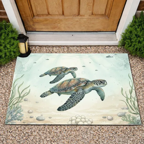 Sea Turtles Ocean Underwater Coral Landscape - Coastal Home Decor Gift Doormat