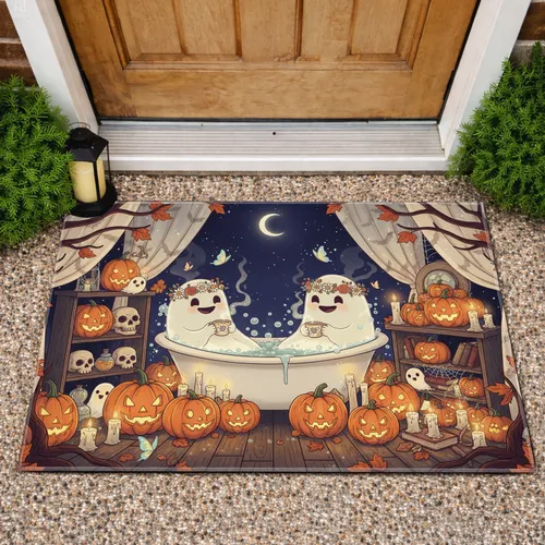 Ghosts Bathtub Pumpkins Jack-O'-Lanterns Skulls - Halloween Home Decor Gift Doormat