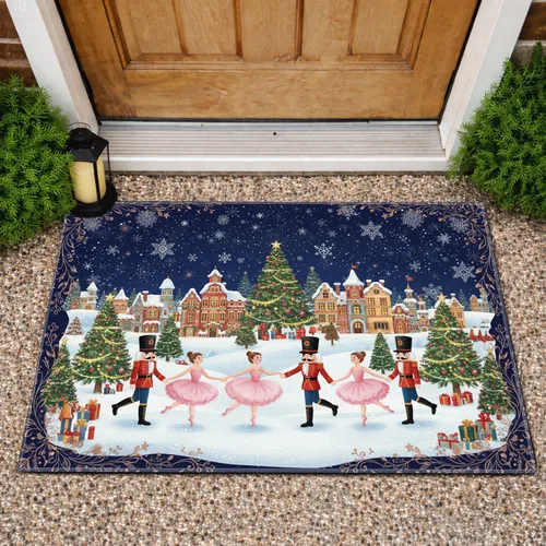 Nutcracker Ballerinas Christmas Trees Snow Scene - Christmas Holiday Decor Doormat
