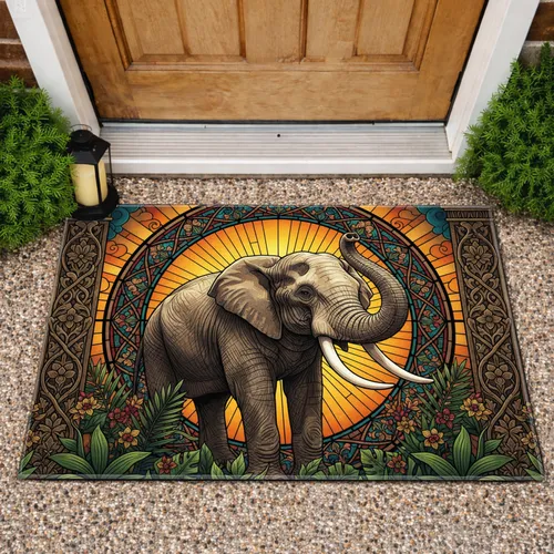 Majestic Elephant Stained Glass - Wildlife Lover Home Decor Gift Doormat