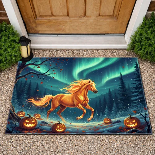 Horse Northern Lights Jack-o'-Lanterns - Autumn Decor Gift Doormat