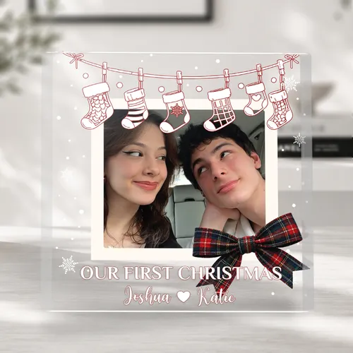 Custom Couple Photo Acrylic Plaque, Personalized First Christmas Gift