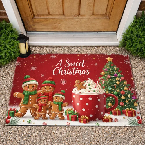 Gingerbread Family Christmas Tree Mug Candy Canes - Christmas Holiday Gift Doormat