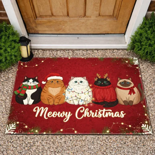 Cats Meowy Christmas Holiday Decor Gift for Cat Lover Doormat