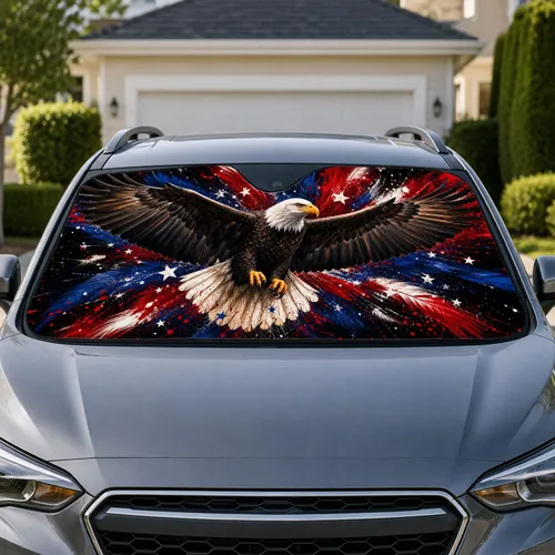 Bald Eagle Patriotic Splatter With Stars And Red White Blue USA Pride For Veterans Car Sunshade