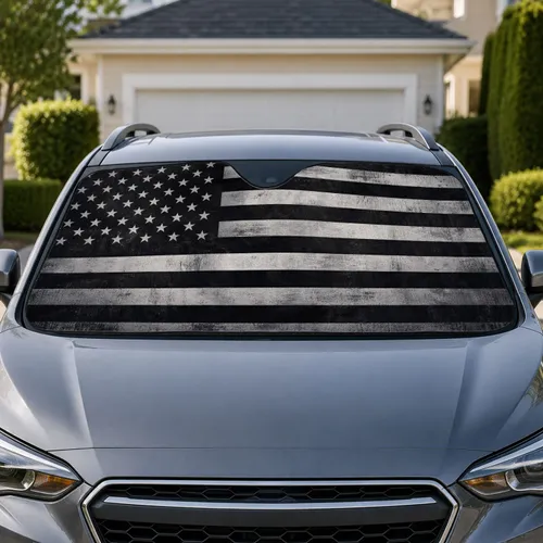 Black Gray American Flag Patriotic Style For Outdoor Parking Road Trips And Drivers Car Sunshade