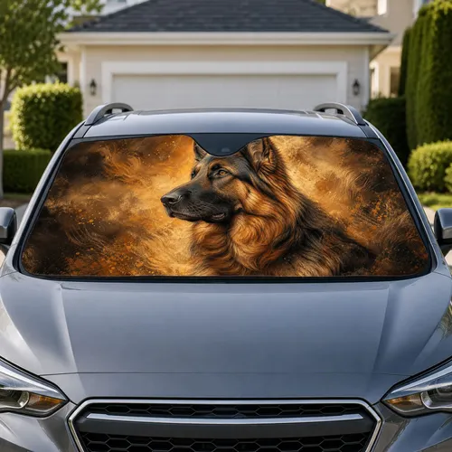 German Shepherd Side Profile Portrait Warm Amber Brown Road Trip Gift For Dog Lovers Car Sunshade