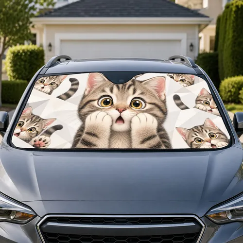Surprised Tabby Kitten Peekaboo Cute Cat Decor For Cat Lovers And Daily Travel Vibes Car Sunshade