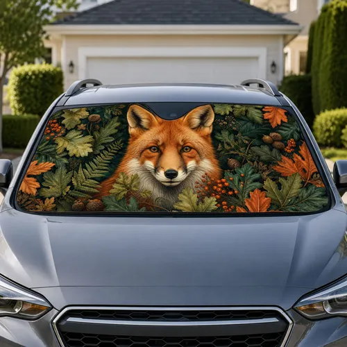 Realistic Red Fox Woodland Foliage Forest Decor For Nature Lovers And Cabin Style Car Sunshade