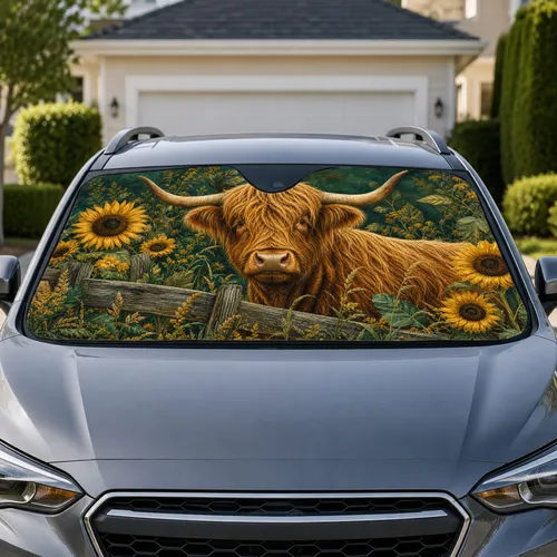 Highland Cow With Sunflowers Rustic Farmhouse Summer Decor For Country Animal Lovers Car Sunshade