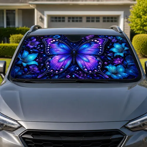 Fantasy Butterfly Starry Night Florals For Dreamy Goth Cottagecore Road Trip Lovers Car Sunshade