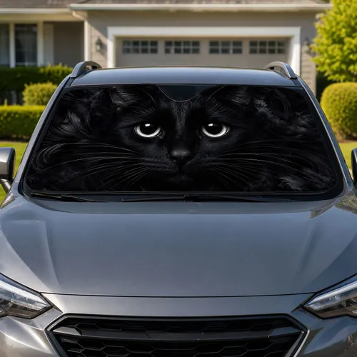 Black Cat Face With Glowing Eyes For Dark Aesthetic Gothic Decor And Halloween Cat Lovers Car Sunshade