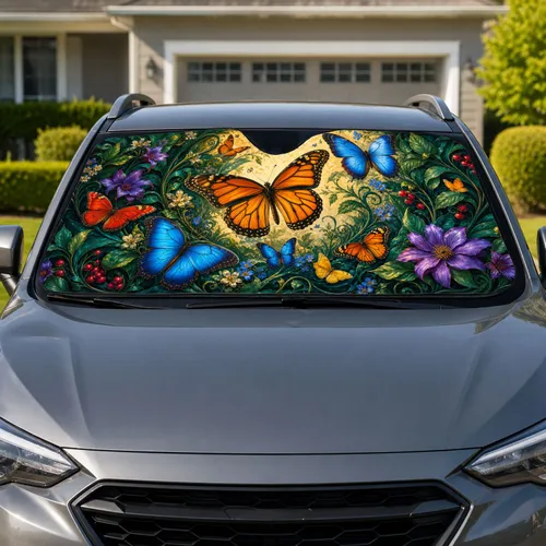 Monarch Butterfly Garden With Emerald Vines For Summer Road Trips And Nature Lovers Car Sunshade