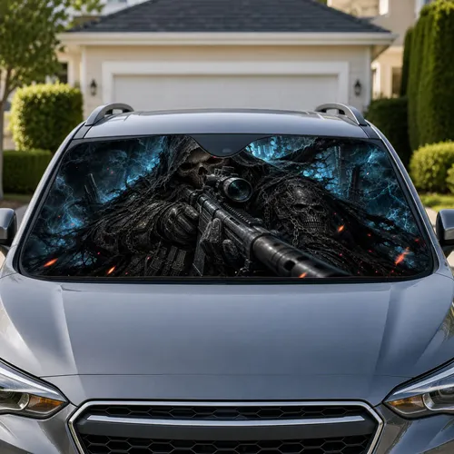 Hooded Grim Reaper Sniper Dark Tactical Horror Decor For Esports Gamers Gothic Fans Car Sunshade