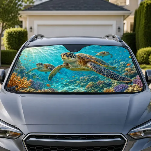 Sea Turtle Coral Reef Ocean Scene Tropical Beach Vacation Decor For Turtle Lovers Car Sunshade