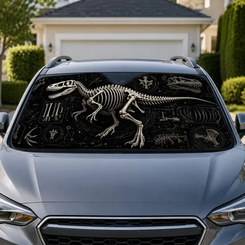 Monochrome Dinosaur Skeleton Tech Schematics For Science Lovers Fossil Fan Nerd Gift Car Sunshade