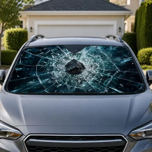 Shattered Glass Stone Impact Dark Teal Icy Cracks For Bold Daily Drive Style Fans Car Sunshade