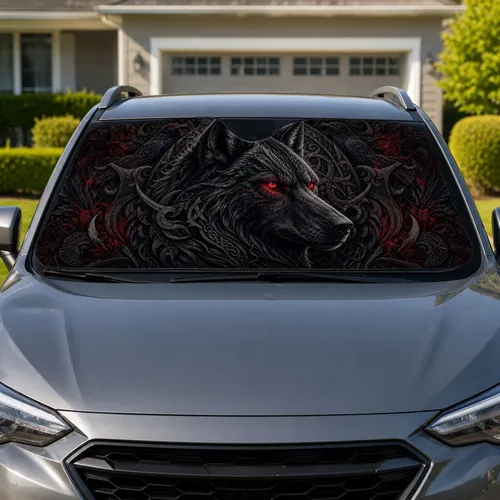 Red Eyed Black Wolf Gothic Totem Dark Fantasy Decor For Night Rides Metal Fans Crew Car Sunshade