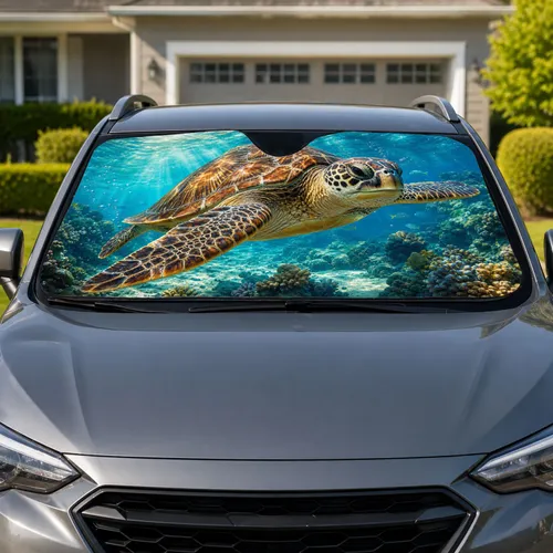 Realistic Sea Turtle Tropical Ocean Reef Scene For Beach Lovers And Coastal Decor Car Sunshade
