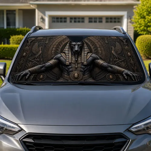 Anubis Egyptian Guardian Temple Relief For Ancient Mystic Auto Decor Enthusiasts Car Sunshade