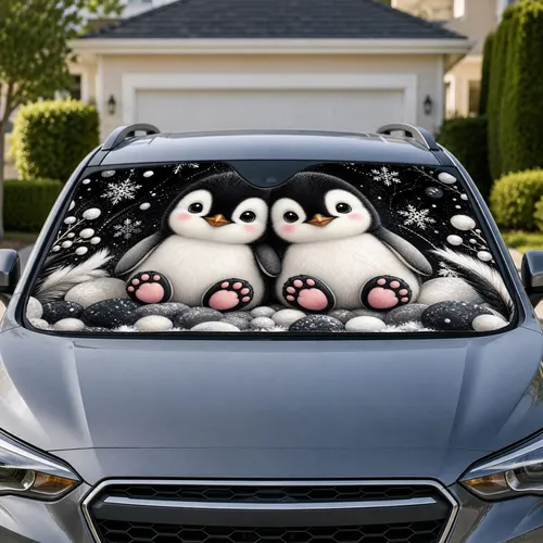 Cute Baby Penguins With Snowflakes For Winter Road Trips And Arctic Animal Fans Gift Car Sunshade