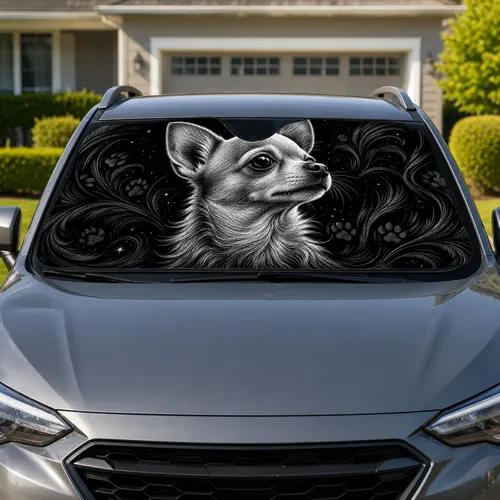 Elegant Chihuahua Scratchboard Portrait For Road Trip Decor And Small Dog Lovers Car Sunshade