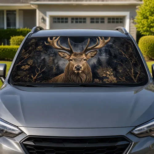 Majestic Stag Portrait With Antlers For Rustic Woodland Lodge Style Deer Lovers Gift Car Sunshade