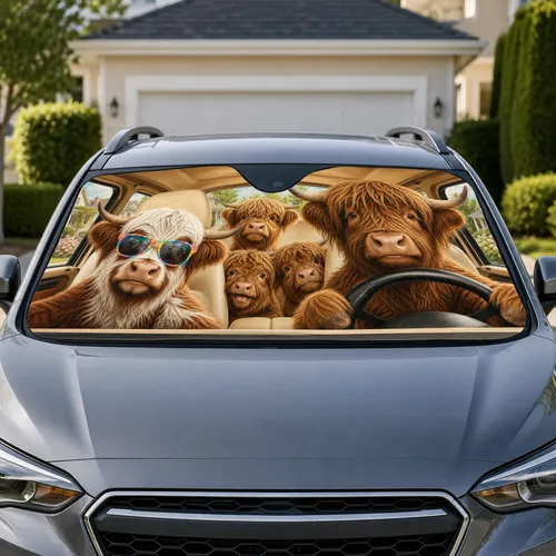 Funny Highland Cow Herd Road Trip Cabin Decor For Summer Travel And Commuter Families Car Sunshade