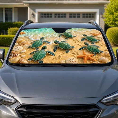 Baby Sea Turtles On Tropical Beach For Summer Coastal Road Trips And Ocean Lovers Car Sunshade