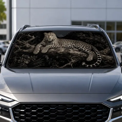 Monochrome Leopard Resting On Tree Branch For Safari Night Style Wildlife Lovers Car Sunshade