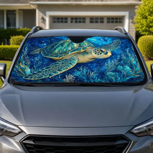 Sea Turtle Ocean Decor Deep Blue Coastal Vibes For Beach Lovers And Marine Life Fans Car Sunshade