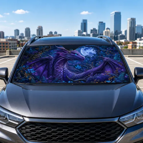 Majestic Purple Dragon In Moonlit Forest Fantasy Decor For Gothic Fantasy Fans And Gamers Car Sunshade