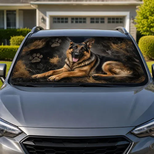 Realistic Black And Tan German Shepherd With Paw Accents For Dog Lover Road Trips Car Sunshade
