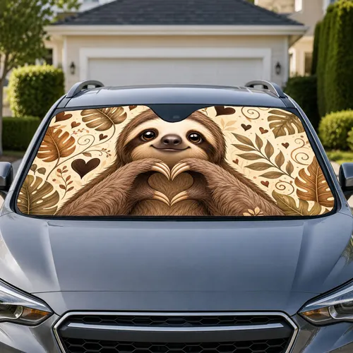 Cute Sloth Heart With Tropical Leaves For Animal Lovers And Cozy Summer Road Trips Car Sunshade