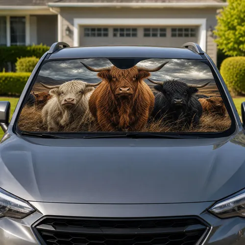Highland Cattle Stormy Moorland Scene Rustic Farmhouse Ranch Style For Cow Lovers Car Sunshade