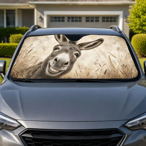 Realistic Grinning Gray Donkey Face Farmhouse Rustic Humor Gift For Animal Lovers Car Sunshade
