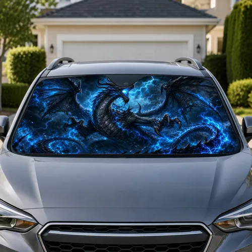 Dark Fantasy Storm Dragon With Blue Lightning Energy For Gothic Adventure Fans And Gamers Car Sunshade