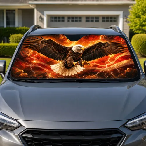 Bald Eagle Lightning Storm Patriotic Fiery Sky Decor For Freedom Lovers And Veterans Car Sunshade