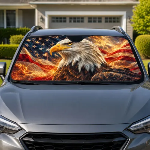 Patriotic Bald Eagle American Flag Storm Sky For Veterans And Proud Truck Drivers Car Sunshade