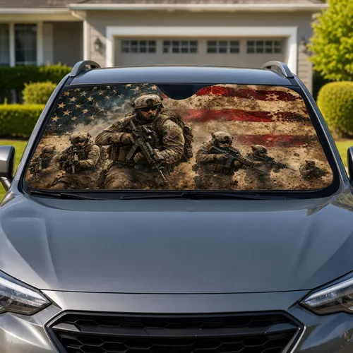 American Infantry Soldiers With Battle Worn Flag For Patriotic Military Veterans Car Sunshade