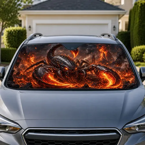 Hellforged Gunmetal Demonic Scorpion In Volcanic Wasteland For Dark Fantasy Fans Car Sunshade
