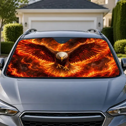 Fiery Phoenix Bald Eagle With Blazing Wings For Patriotic Road Trip Adventure Fans Car Sunshade