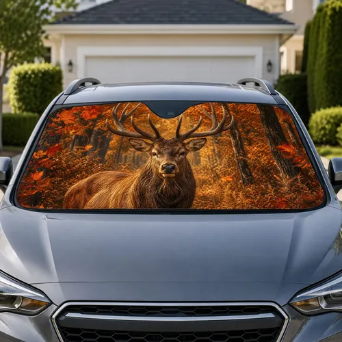 Majestic Autumn Stag In Golden Forest For Rustic Cabin Outdoor Fall Decor Lovers Car Sunshade